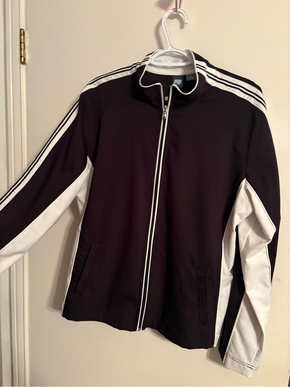 Women’s Black & White Track Jacket - Full-Zip Athletic Coat
